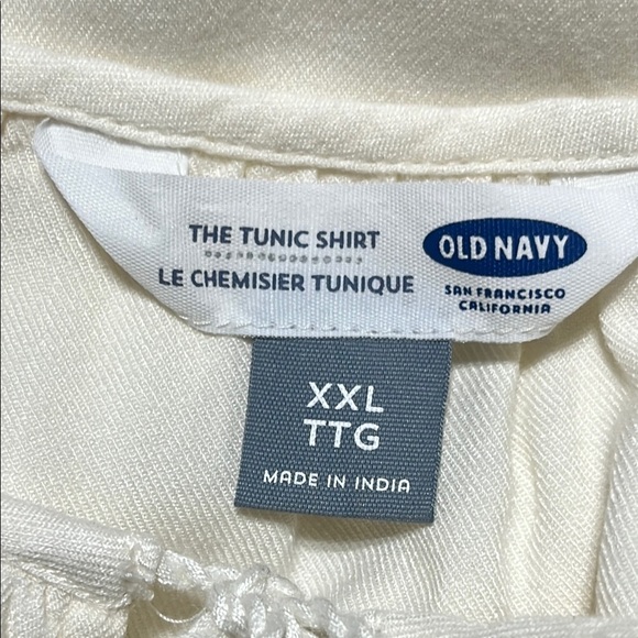 Old Navy Ivory Tunic Shirt BLUE EMBROIDERED SLEEVE ACCENT XXL. - Picture 3 of 7